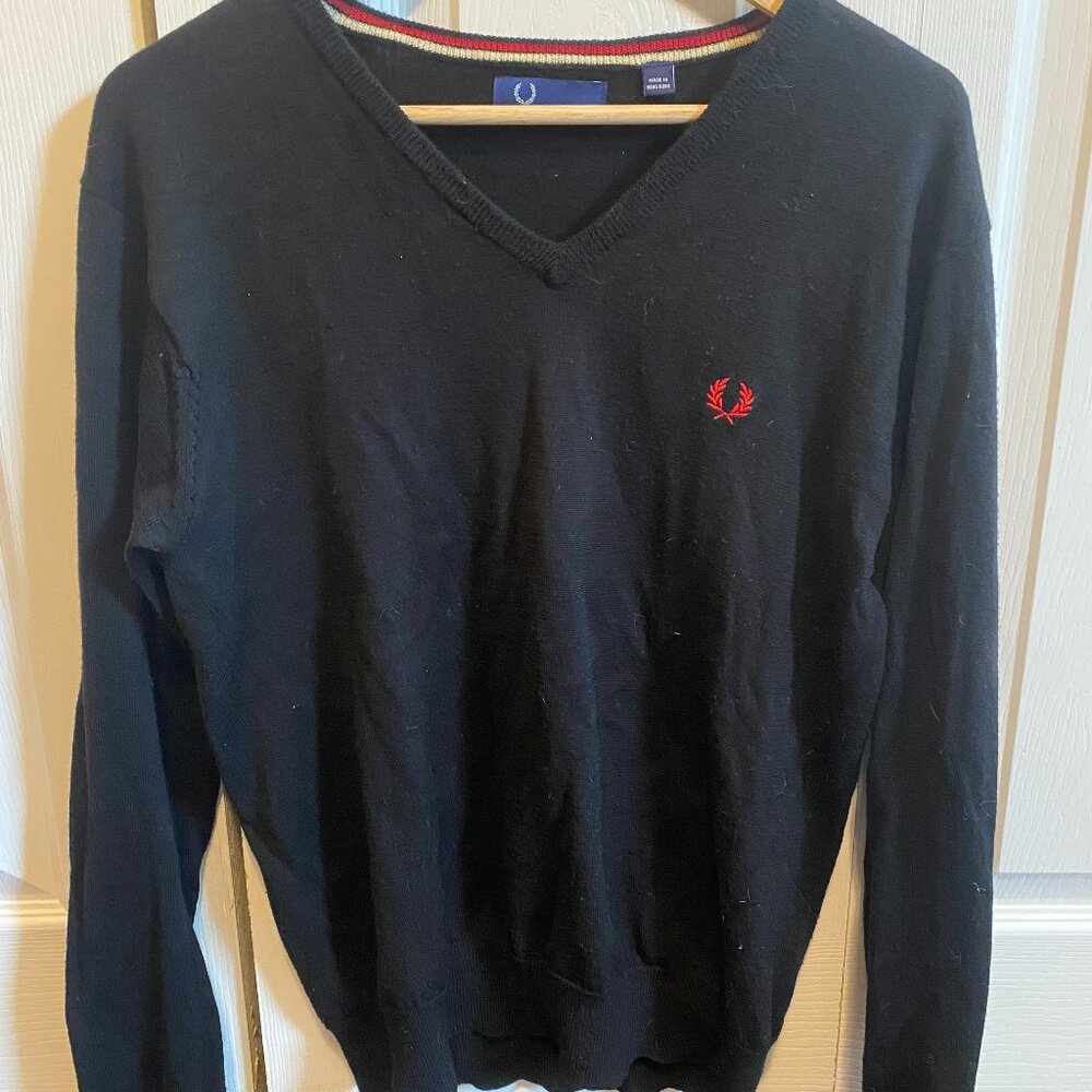 Black Fred Perry V Neck Sweater